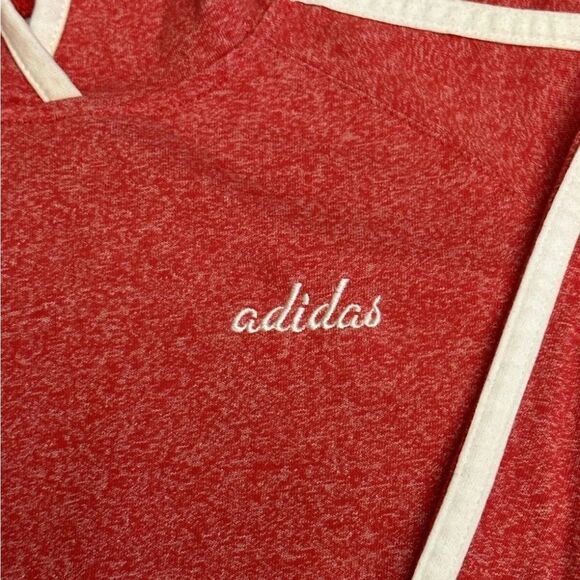 ADIDAS Top Womens Small Hooded Red White Long Sleeve Script Lightweight Pullover - Picture 6 of 9